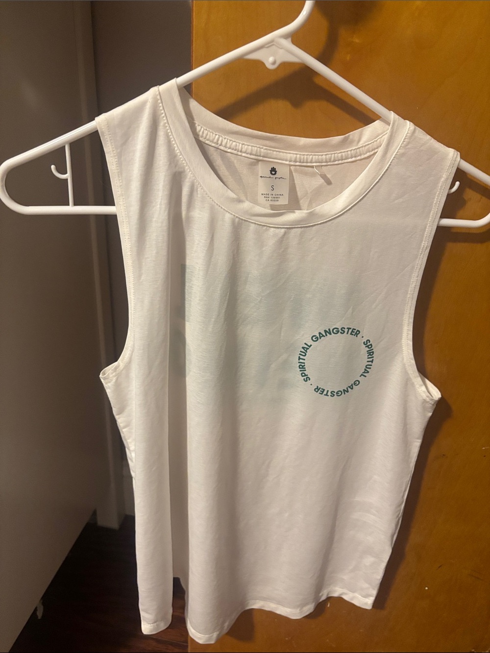 Spiritual Gangster White Muscle Tee with Teal Logo